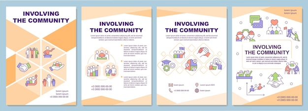 Involving community brochure template Social planning Leaflet design with linear icons 4 vector layouts for presentation annual reports ArialBlack Myriad ProRegular fonts used