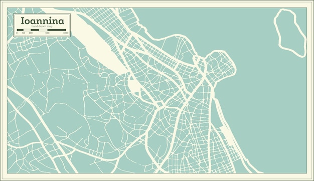 Ioannina Greece City Map in Retro Style Outline Map