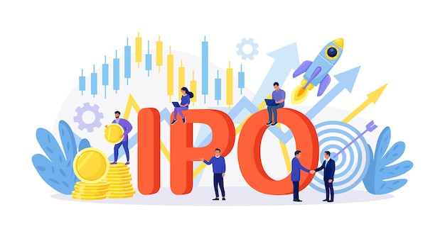 IPO Initial Public Offering Company go public in stock market Investment opportunity profit from new stock Businessman trader trading invests in market stock share Business growth Passive income