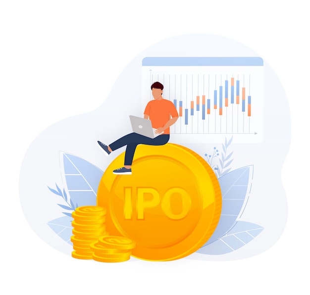 Vector ipo initial public offering ipo in flat style vector graphic illustration