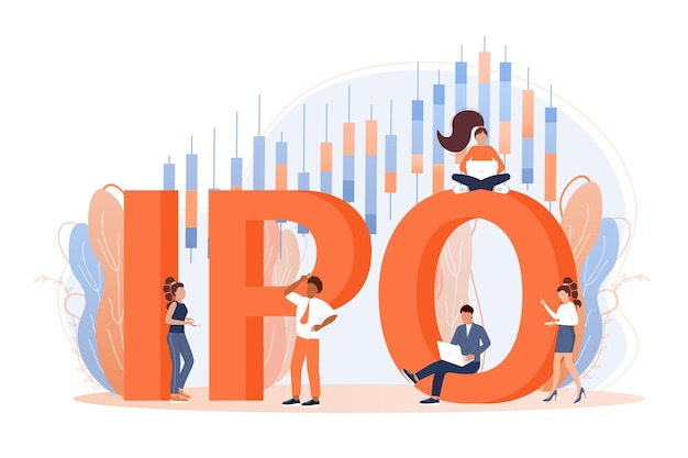 Vector ipo initial public offering ipo in flat style vector graphic illustration