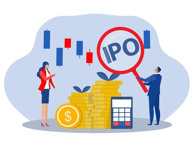 Vector ipo initial public offering people investing strategy concept flat vector illustration