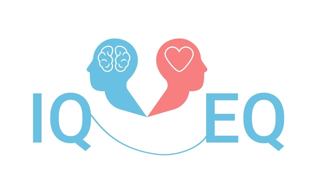 Vector iq and eq concept two human head silhouettes with iq eq text