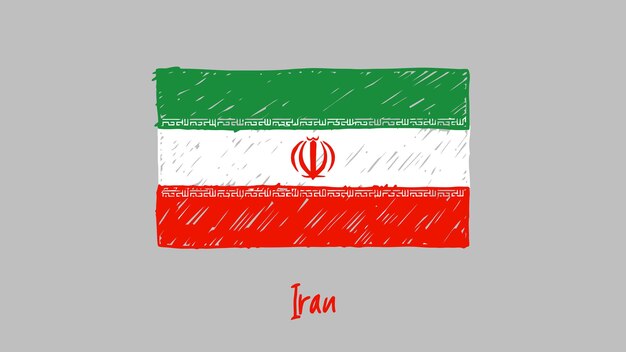 Iran Flag Colored Pencil or Marker Sketch Vector