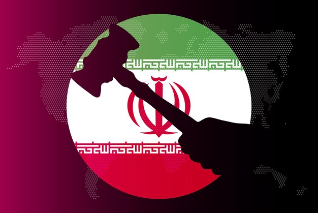 Iran flag with judge gavel corruption concept law or legal result news banner