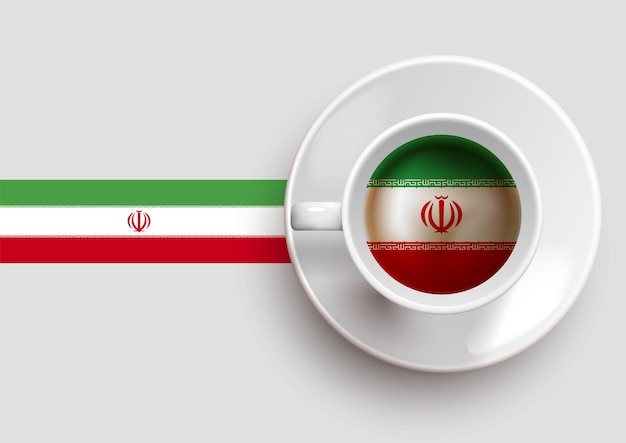 Iran flag with a tasty coffee cup on top view