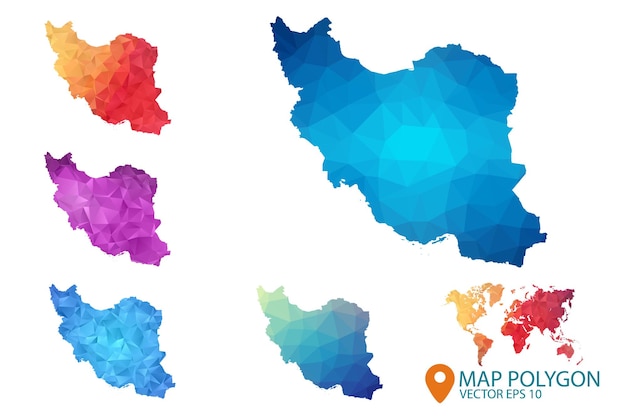 Iran map set of geometric rumpled triangular low poly style gradient graphic background