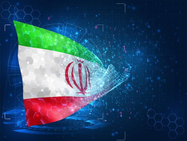 Iran vector flag virtual abstract 3D object from triangular polygons on a blue background