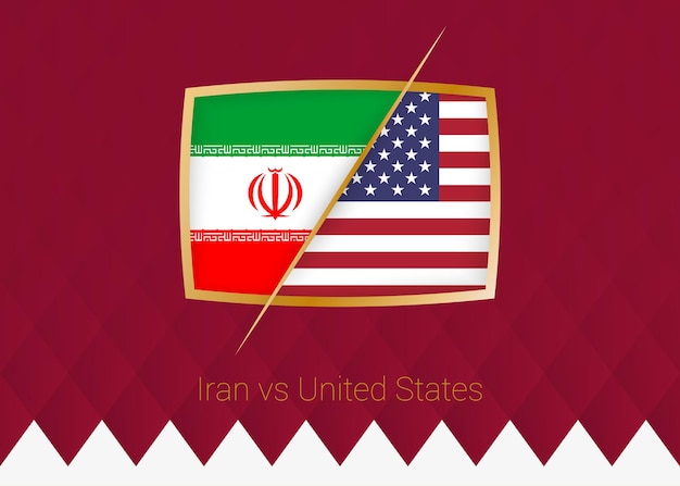 Iran vs United States group stage icon of football competition on burgundy background