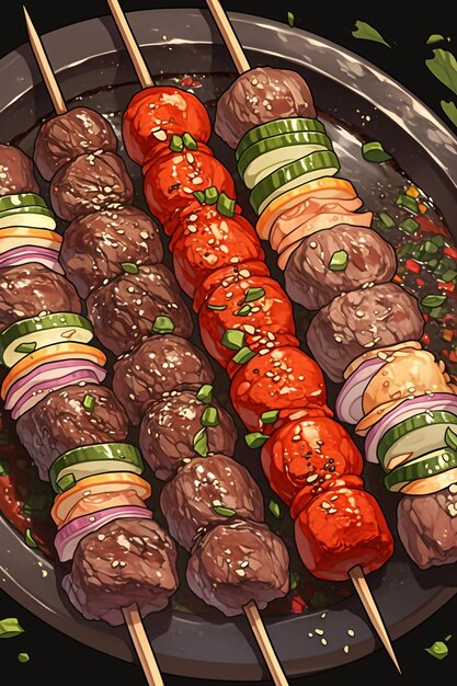 Vector iranian kebabs and grilled meat