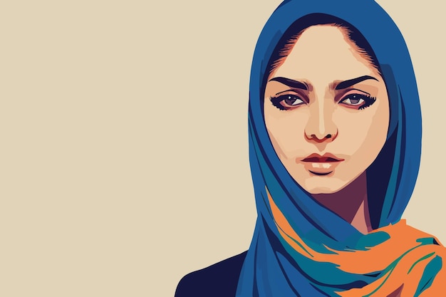 Vector iranian woman wearing hijab with a rebellious look for the freedom of women in iran