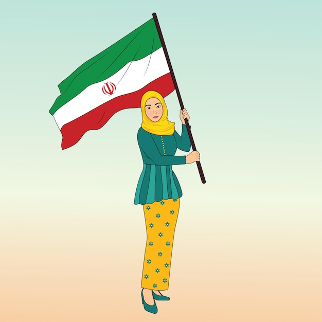 Iranian women in Hijab with iran flag  illustration