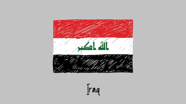 Iraq Flag Colored Pencil or Marker Sketch Vector