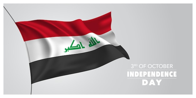 Iraq independence day greeting card, banner, horizontal vector illustration. Iraqi holiday 3rd of October design element with waving flag as a symbol of independence