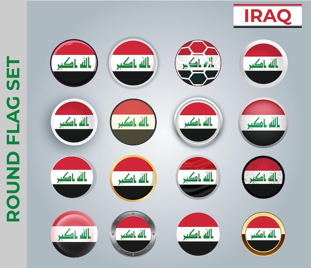 Vector iraq round flag set with 16 different styles