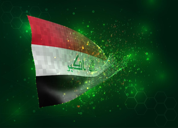 Iraq on vector 3d flag on green background with polygons and data numbers