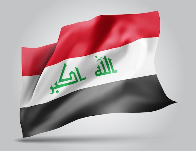 Iraq, vector flag with waves and bends waving in the wind on a white background