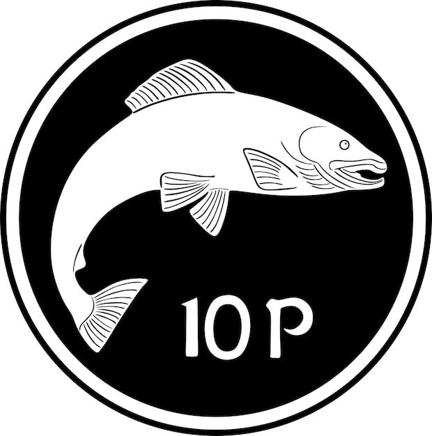 ireland coin 10 pence with fish handmade silhouette black design