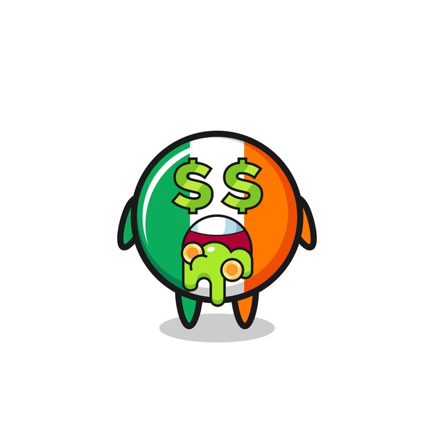 Ireland flag badge character with an expression of crazy about money , cute style design for t shirt, sticker, logo element