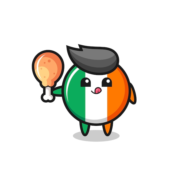 Ireland flag badge cute mascot is eating a fried chicken