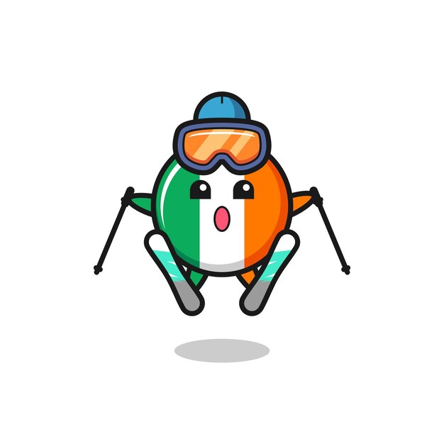 Ireland flag badge mascot character as a ski player , cute style design for t shirt, sticker, logo element