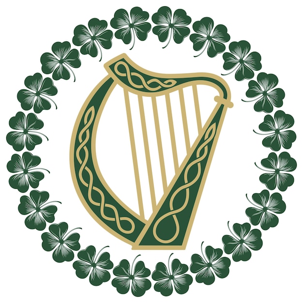 Vector ireland harp musical instrument in vintage retro style illustration on the theme of st patricks day celebration