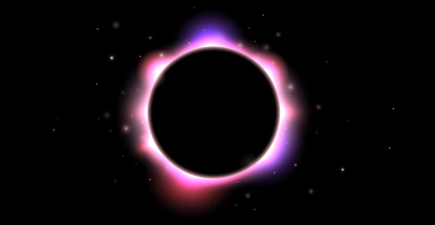 Iridescent round aura eclipse Pink purple moon glow background Sun or planet total eclipse in dark