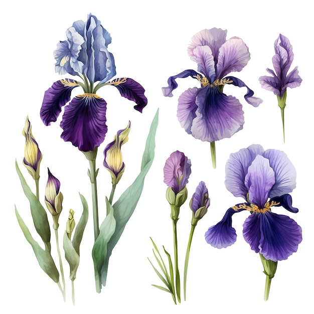 Iris flower watercolor paint collection