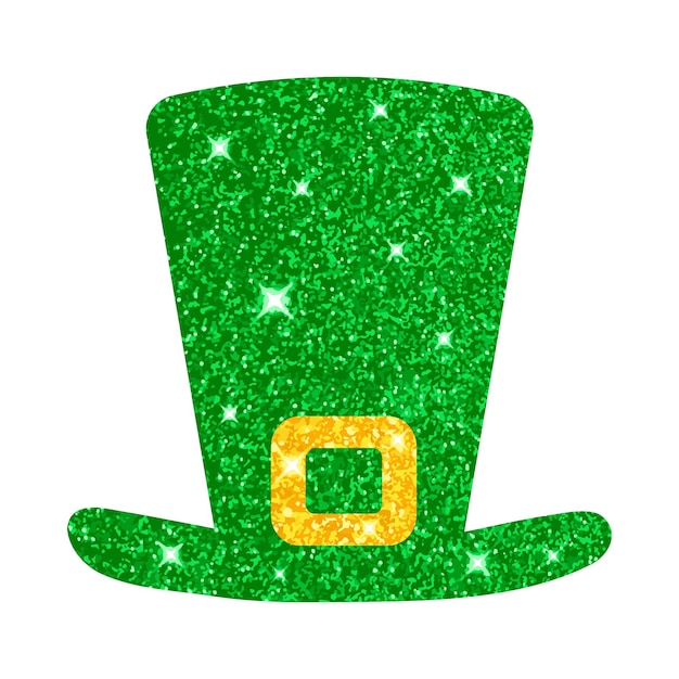 Irish bucket hat in green with glitter effect symbol of the Irish holiday Green glitter hat Vector illustration isolated on white background