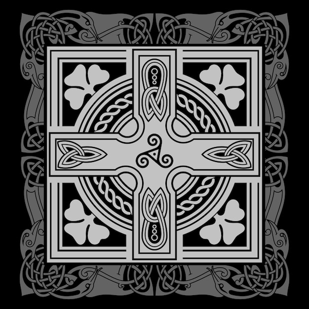 Irish Celtic design in vintage retro style Celtic style cross with ethnic knot ornament