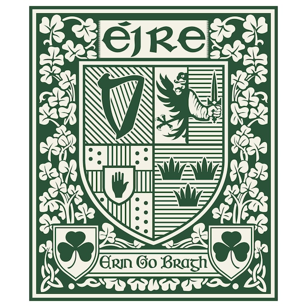 Irish Celtic design in vintage retro style Irish design with coat of arms of the provinces Connacht Leinster Munster and Ulster isolated on white vector illustration