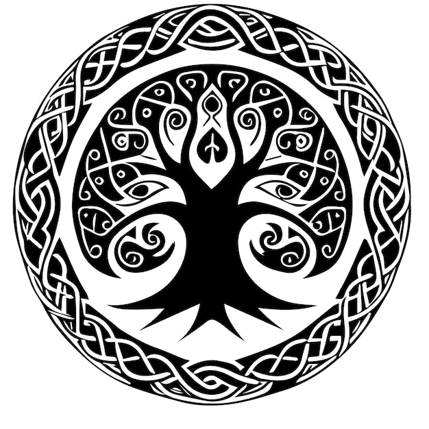 Irish Celtic tree of life black vector ornament isolated on white background symbol pattern tatt