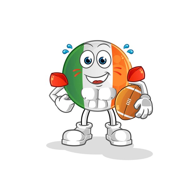 Irish flag playing rugby character cartoon mascot vector