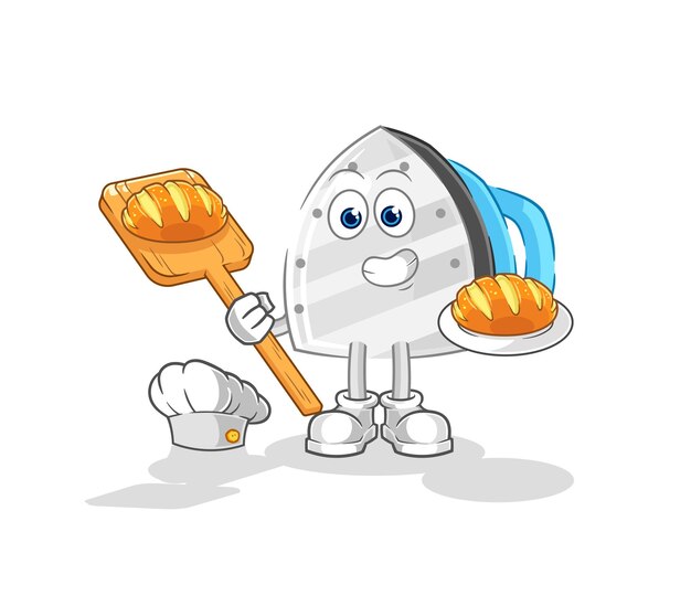 Iron baker with bread cartoon mascot vector