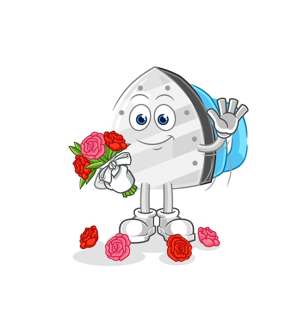 Iron with bouquet mascot cartoon vector