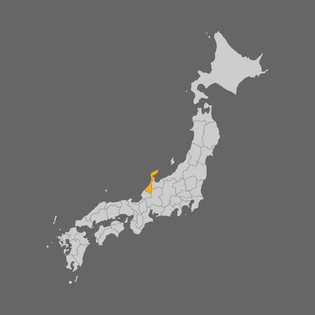 Ishikawa prefecture highlight on the map of Japan