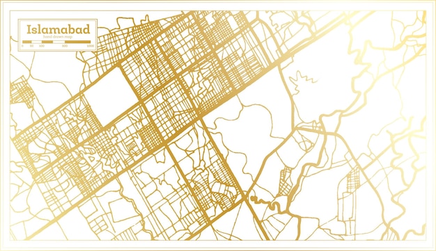 Islamabad Pakistan City Map in Retro Style in Golden Color Outline Map