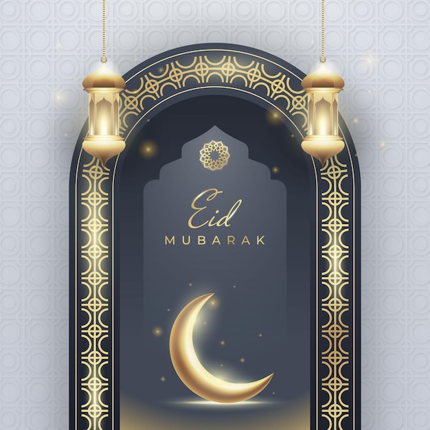 Islamic arabic eid elegant luxury ornamental background with moon and decorative lanterns