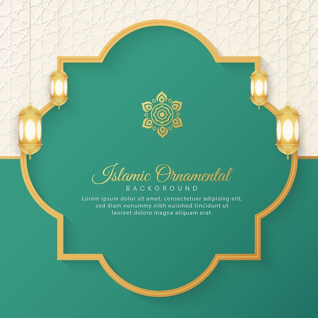 Islamic Arabic Green and White Luxury Background with Geometric pattern and Beautiful Ornament