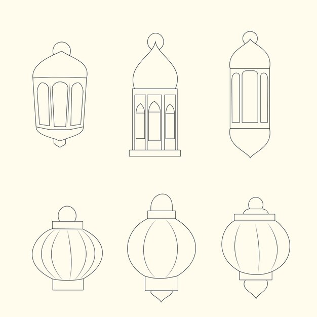 Vector islamic arabic line lantern symbol icon collection set clipart