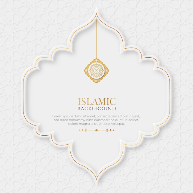 Islamic Arabic  White and Golden Luxury Ornament Lantern Background with Arabic Pattern and Decorative Ornament