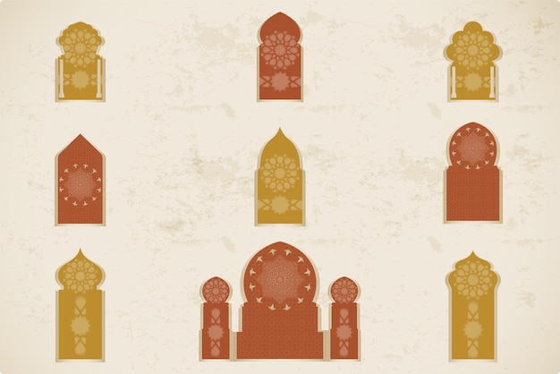 Vector islamic arabic windows. geometric islamic pattern with colorful arabesque shapes.