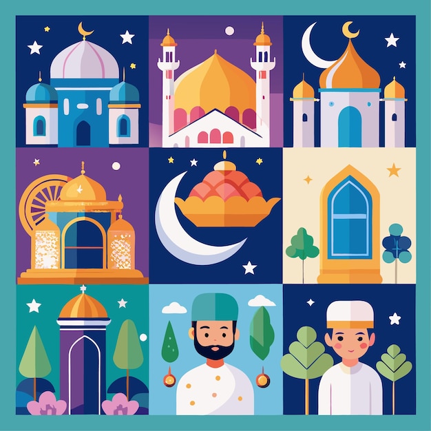 Islamic Architecture Mosques Crescent Moons and Stars in a Night Sky