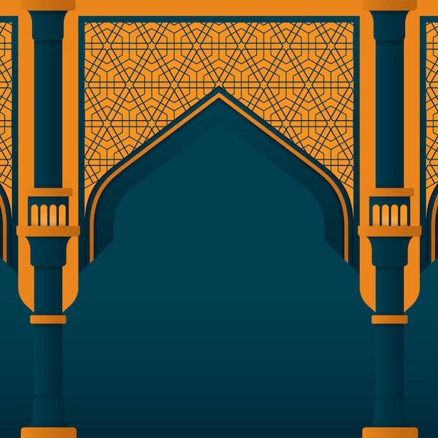 Islamic background design in green and yellow design for ramadan or eid template design