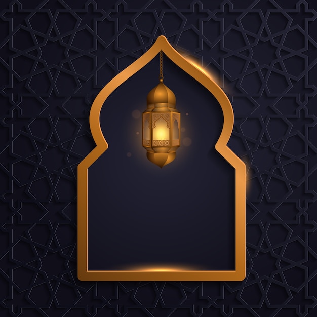 Islamic background greeting template with glow lantern