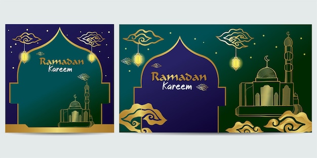 Islamic background in Ramadan Kareem Green Blue for social media flyer greeting card template Premiu