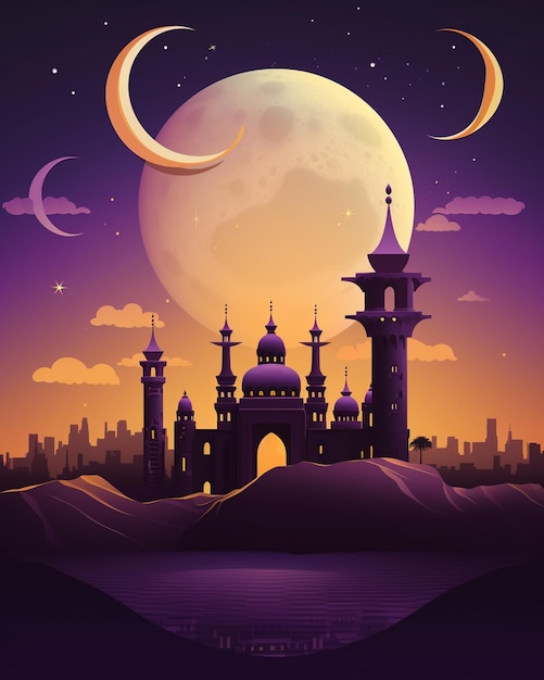 Islamic Background with Crescent and Moon