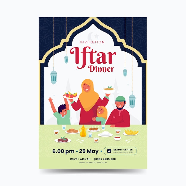 Vector islamic banner design with iftar party invitation