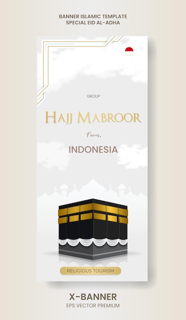 Islamic banner hajj mabrour with kaaba and mosque