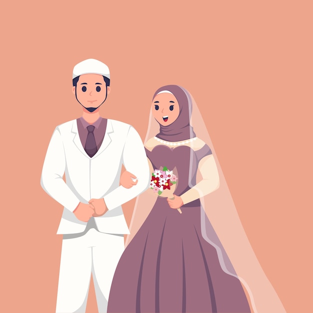 Islamic Couple Wedding Character Design Illustration